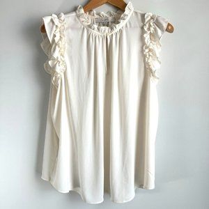 Women's Flutter Sleeve Dressy Top, LOFT Sheer Ivory XXL Spring and Summer Blouse